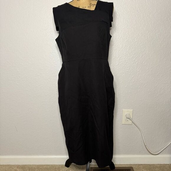 J Crew Promotion Dress Black sz 12 Office Knee Length Sleeveless Pockets Stretch - Picture 1 of 10